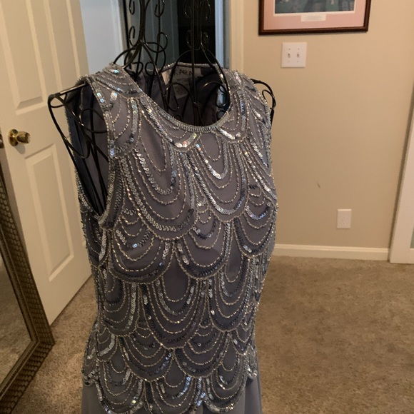 Beautiful slate blue mother of the groom dress with separate shawl - Picture 2 of 12